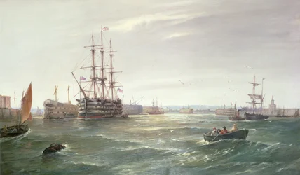 Port de Portsmouth : le HMS « Victory » parmi les carcasses de navires, 1892
